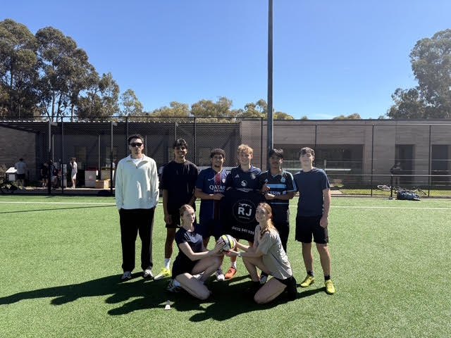 Sponsored soccer team on the pitch